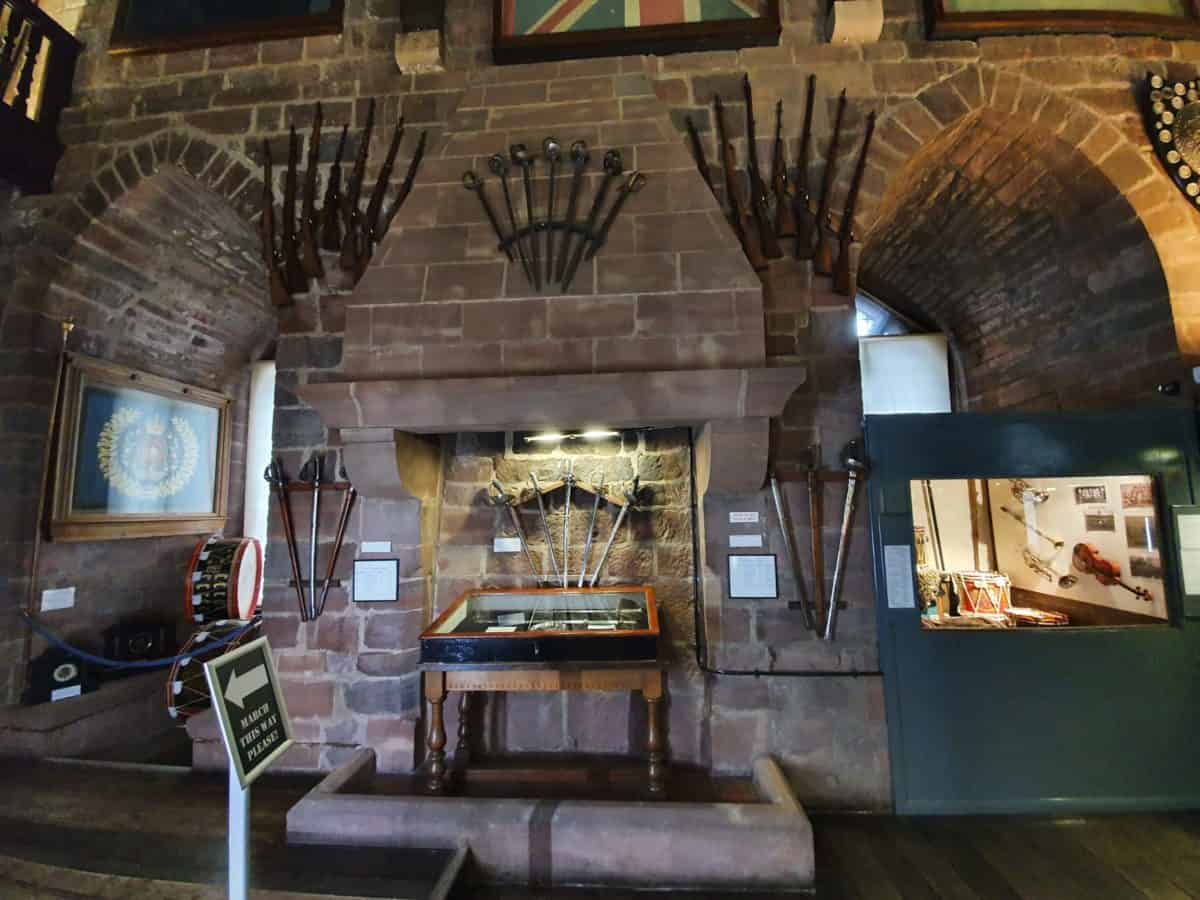 weapons display inside Shrewsbury Castle Museum